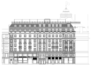 Die Fassade des Hotels Monopol nach dem Umbau, Ansicht von der Frankenstrasse (Bild: Scheitlin Syfrig Architekten Luzern)