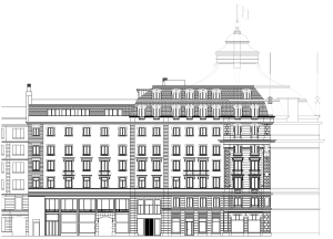 Die Fassade des Hotels Monopol bisher, Ansicht von der Frankenstrasse (Bild: Scheitlin Syfrig Architekten Luzern)